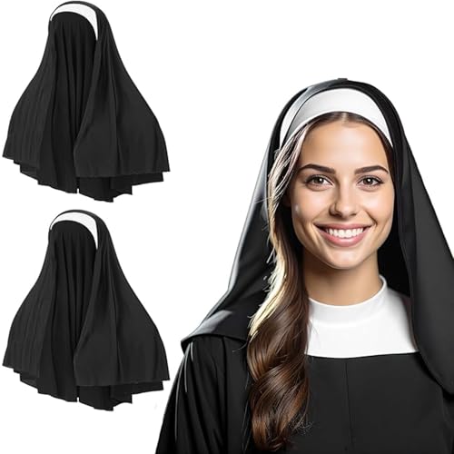 Fartoni X2 Velo Monja Para Disfraz De Niña O Mujer O Hombre. Accesorios Disfraz Monja Halloween. Velo Para Disfraces o Complementos Para Halloween.