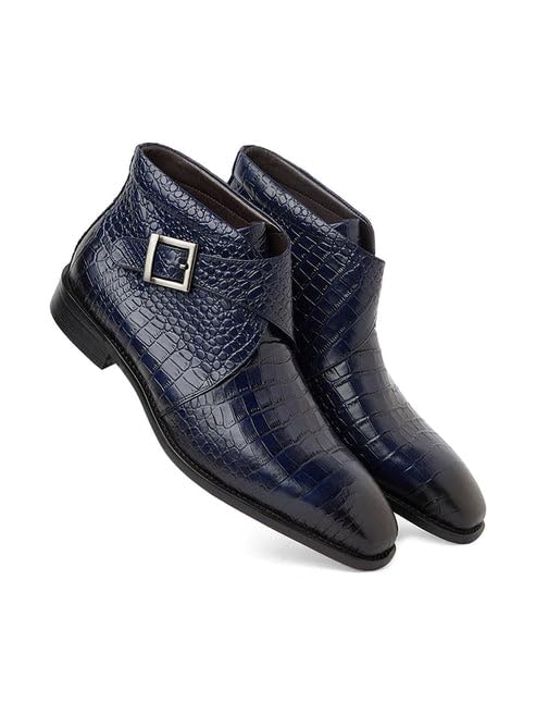 Men Croco Leather Boots | Handcrafted Designer Chelsea Style Footwear | Premium Crocodile Pattern Texture | Formal and Casual Blue Boots for Men-image-40