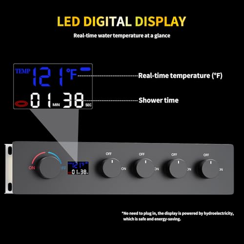Sistema de ducha dual AYIVG en negro mate con 4 funciones, cabezal de lluvia y cascada de 16 x 24 pulgadas, cabezal de pared de 8 pulgadas con ducha manual y válvula digital miniatura 3