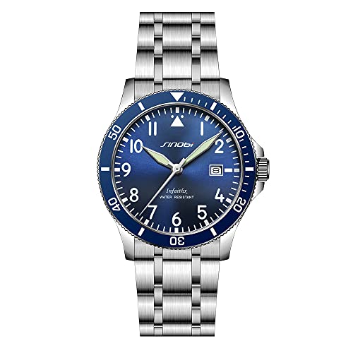 SHENGKE SINOBI Relojes Casuales para Hombre Relojes de Pulsera Luminosos para Hombres con Calendario Fecha Reloj de Lectura fácil Resistente al Agua para Hombres (Silver-Blue) Cover