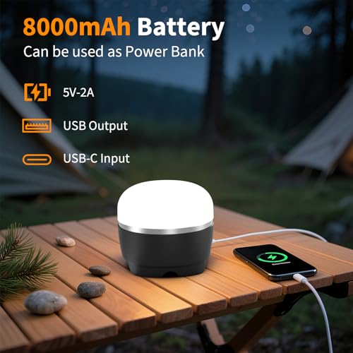 KOBAIBAN LED Camping Lantern Rechargeable 8000mAh, 3 Color Light Camping Tent Light, IP44 Waterproof Magnetic Hanging Light for Camping, Hurricane, Power Outages, Survival Kits, Black Emergency Light — view 3