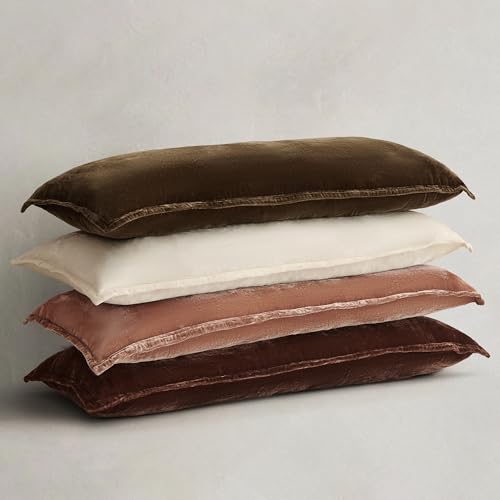 Image of HiEnd Accents Stella Faux Silk Velvet Green Ochre Long Lumbar Pillow