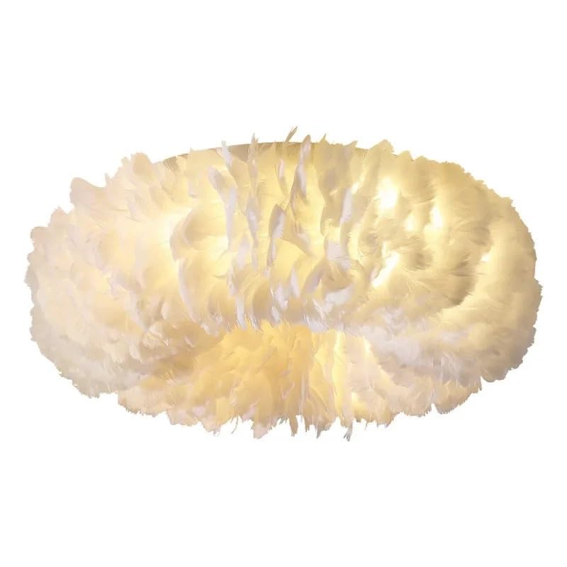 Plafonnier en plumes créatif rond jaune D50CM luminaire suspension salon chambre lumière chaude