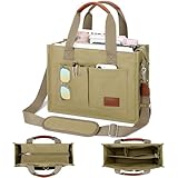 KKXIU Large Canvas Tote Bag for Women with Zipper and Compartments Crossbody Work Bible Messenger Purse Bag With Pockets - Khaki