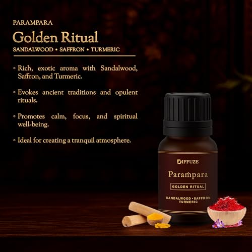 Image of DIFFUZE Essential Oil Set - Ayurvedic Healing Duo - 2 x 15 ml (Herbal Harmony & Golden Ritual) | Tulsi, Sandalwood, Rosemary & Saffron Essential Oil Blend for Diffuser, Meditation & Wellness | Long-Lasting Natural Fragrance