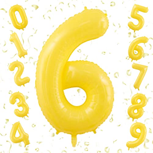 GOPATY数字バルーン 大きい 40インチ 約100cm ナンバーアルミ風船 誕生日飾り付け 記念日 バースデーパーティー お祝い 成人式 卒業 入学 (6, 黄色)