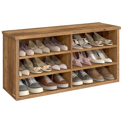 Image of VASAGLE Shoe Bench, Storage Bench, 6 Compartments, Adjustable Shelves, for Living Room, Entryway, Dorm, 11.6 x 39.4 x 19.7 Inches, Honey Brown ULSB036K01