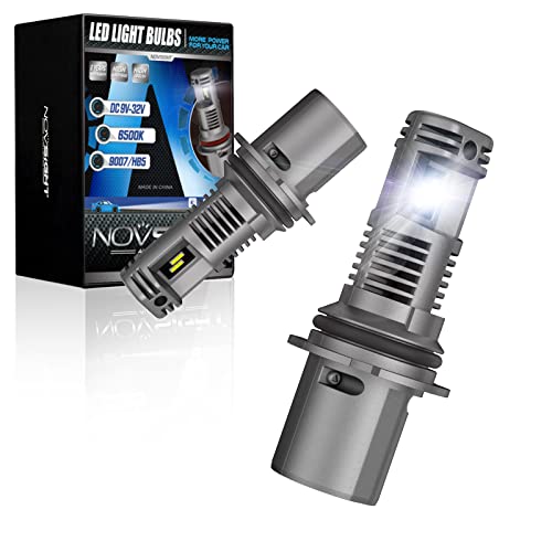 NOVSIGHT 9007 HB5 LED Headlight Bulbs, 10000 Lumens All-In-One LED High Low Beam Headlights Conversion Kit Fast Installation, Fanless Halogen Replacement, 6500K Bright White, Pack of 2