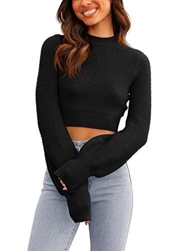 GeGekoko Womens Sexy Crew Neck Cropped Sweaters Ribbed Knit Long Sleeve Crop Tops Pullover3