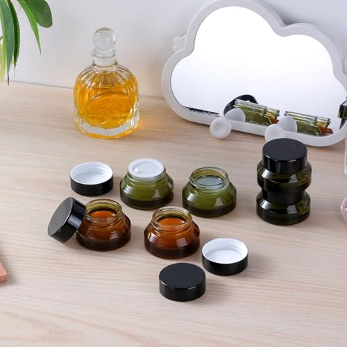 12 pack Glass Cosmetic Jars with Lids Small Lotion Containers for Traveling Green Empty Skincare Container for Face Cream Toiletries Makeup (0.5oz)3