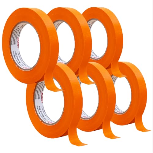 LAUCO Orange Masking Tape 3/4 in x 60 Yd, 6 Rolls, Automotive Painting Tape, High Adhesion, Clean Removal, Sharp Paint Lines 19540