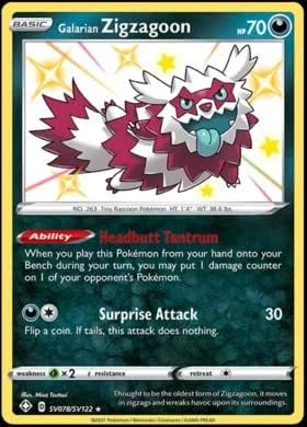 Pokemon - Galarian Zigzagoon SV078/SV122 - Shining Fates - Shiny Vault - Card