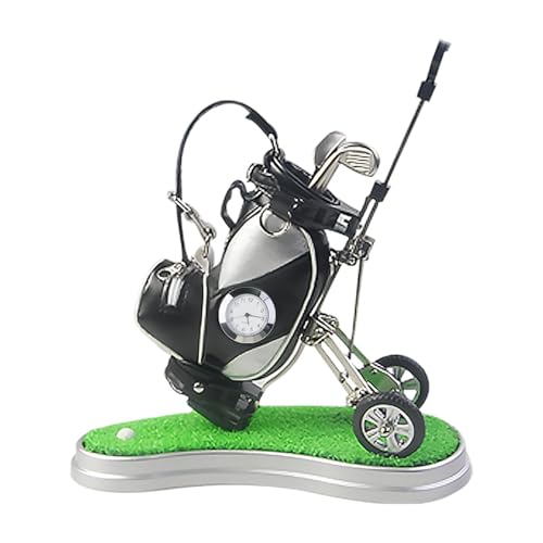 Sac porte-stylo golf mini accessorio bureau noir argent avec montre intégrée et chariot stable