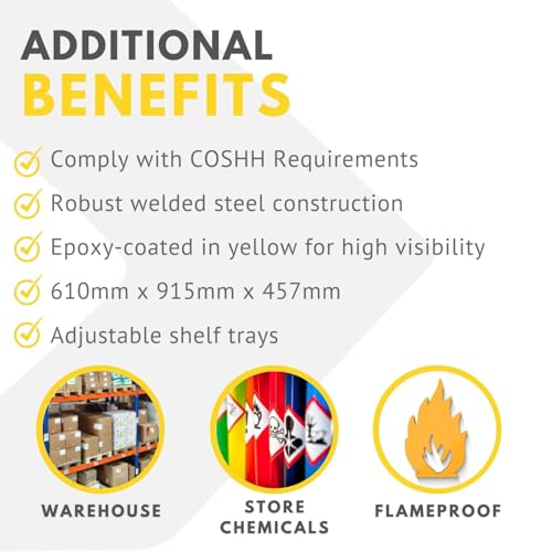 Mini armario COSHH para productos químicos inflamables, almacenamiento de seguridad de 1 estante, diseño amarillo de alta visibilidad