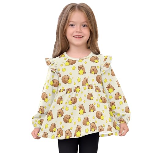Cute Capybara Star Girls Shirts Cotton Long Sleeve Ruffle Toddler Tee Tops3