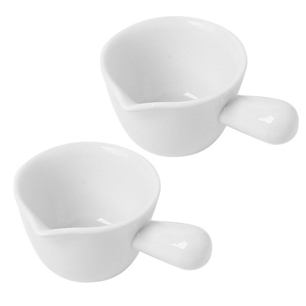 2Pcs Mini Ceramic Creamer with Handle Mini Coffee Milk Cup Creamer Pitcher for Milk Coffee Honey Jam Baking Supplies, White