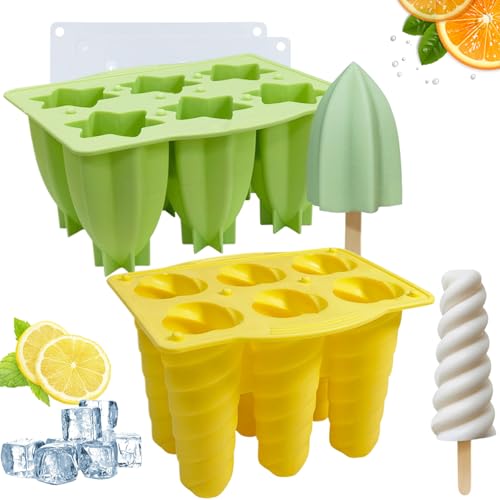 Moldes para paletas 2 piezas Máquina para hacer paletas en espiral y carambola Moldes para helado caseros con tapa y mango antideslizante 6 rejillas DIY Paleta de silicona de grado alimenticio de fác