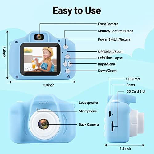 Kids Camera for Boys HOMHOW HD Kid Digital Video Camera for Girls Toddler Children, Selfie Camera Kid Toys Christmas Birthday Gift Age 3 4 5 6 7 8 9 Year, 2inch IPS Screen with 32GB SD Card Blue 5 41cnjWld12L. AC