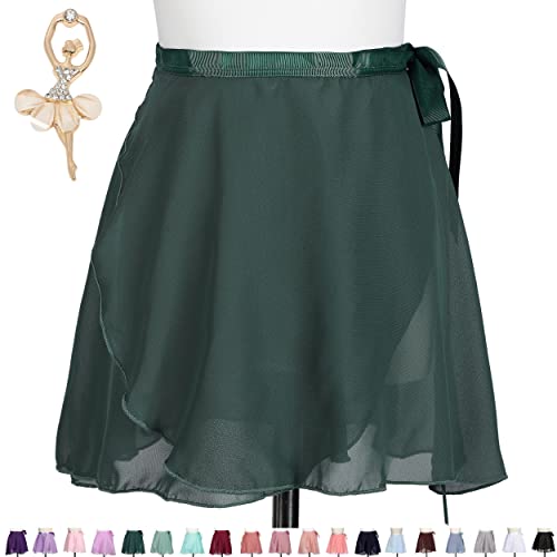 【Aigoda】バレエ巻きスカート 子供 大人 19色 バレエシフォンスカート キッズ ジュニア ロング ダンス 練習 発表会 (ダークグリーン, L(135-160cm))