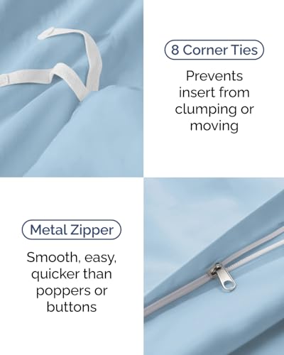 Image of Duvet Cover Twin /Twin XL Size Set - Extra Soft Twin /Twin XL Duvet Cover 68 inch x 90 inch with 1 Pillow Sham for Women, Men, Kids & Teens - Comfy, Easy-Care & Fade Free w / Zipper Closures & Ties (Light Blue)