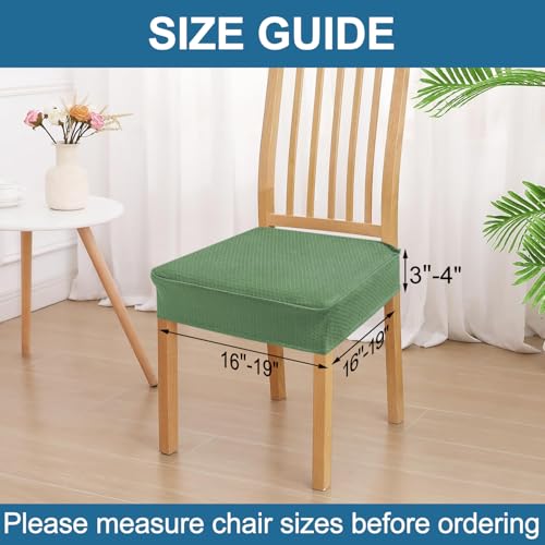 Image of Smiry Waterproof Seat Covers for Dining Room Chairs, No Rear Covers | Stretch Jacquard Removable Washable Chair Seat Slipcovers Protector, Set of 8, Green
