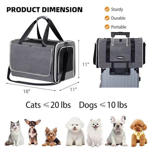 Cat Carrier for Travel, Soft-Sided, Top Loading, Privacy Curtain, to 20 lbs | Medium Pet Carry Bag Nervous Cat, Vet Visits Car Transport, Luggage Sleeve Suitcase Attachable Small Puppy Crate Kennel Grey - Image 3