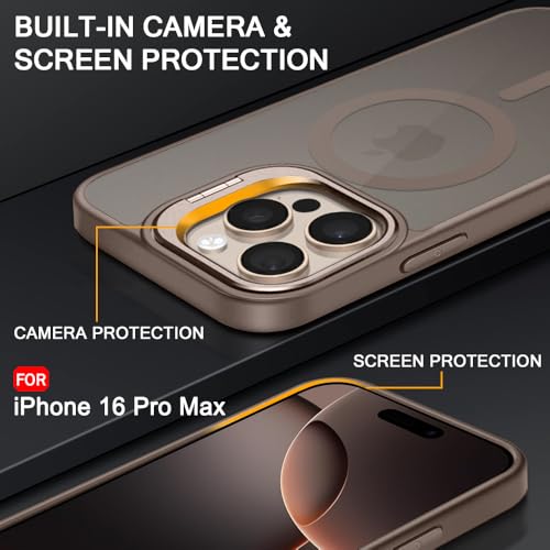 Image of TheGiftKart Hybrid Matte Frosted Back Cover Case for iPhone 16 Pro Max Compatible with MagSafe | Built-in Stand | Shockproof Hard Back Cover Case for iPhone 16 Pro Max (PC & TPU, Desert Titanium)