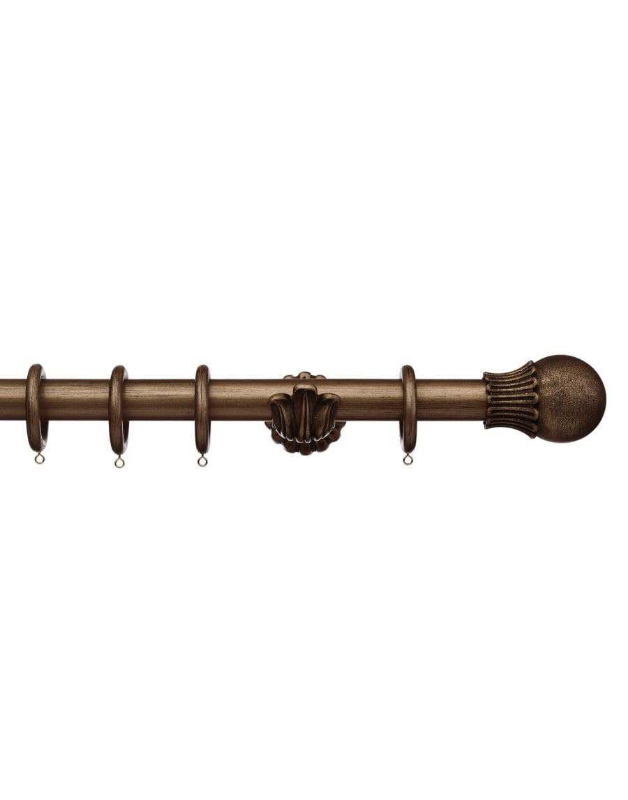 Integra Masterpiece Wooden Curtain Pole, 35mm Diameter Pole, Elizabethan Orb Finial, Ornate Bracket, Complete Pole Kit, Burnished Bronze, 150 cm