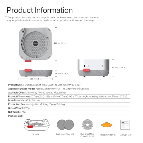Lonelyfox Mac mini M4 & M4 Pro Stand with Front Power Button Access, Anti-Dust Cooling Base, Non-Slip Desktop Holder for 2024 Mac mini, Replaceable Button Caps (Gray) by Lonelyfox - Image 6