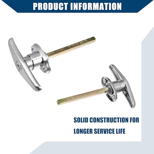 Image of Universal Garage Door Keyed T-Handle Lock Kit with 2 Keys /Shed Door Lock T Handle for Most Brands of Truck Caps Camper Recreational Vehicle Barns /Durable Chrome / 1 Set