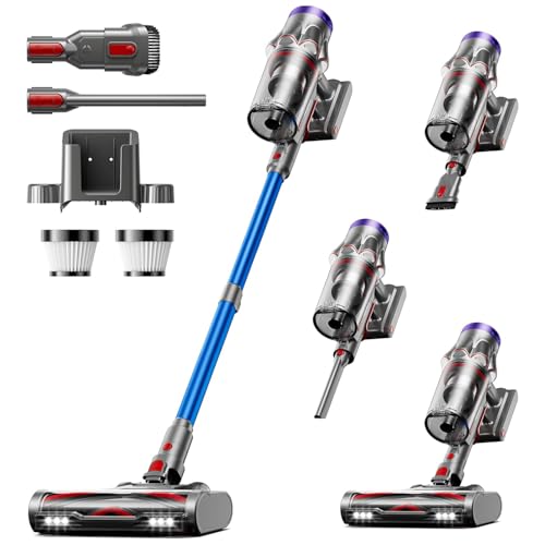 Akku Staubsauger 50000Pa/600W/65MinStaubsauger Kabellos 1 8L mit OLED-Display Mit Staubentfernungsfunktion Selbststehender Verwicklungsfreier Bürstenkopf für Tierhaare/Teppiche/Hartböden/Auto
