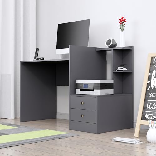 Image of Bniture Wooden Study Table for Home | Engineered Wood Study Table with Side Open Storage Area | Multi Purpose Computer Desk for Writing & Study | Laptop Table for Study Room & Office | Slate Grey