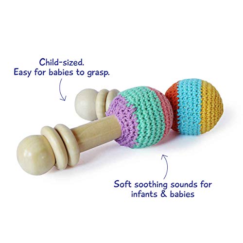 Shumee Wooden Crochet Shaker Rattle & Teething Toy for Infants, Babies (6 Months+) - Organic, Natural, Grasping, Clutching Montessori Shake Toy - Polished with Beeswax (Pastel Colors) - Thumbnail 2