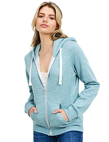 Esstive Women's Ultra Soft Fleece Long Sleeve Active Cozy Lightweight Classic Full-Zip Hooded Jacket, Marled Smoky Blue, Small #TOP4
