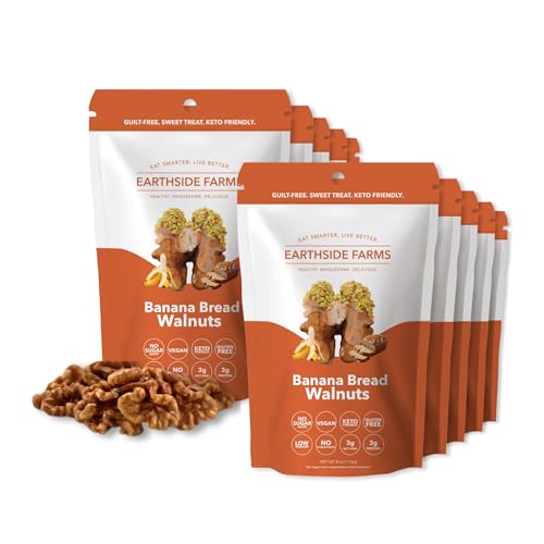 Image of Earthside Farms Banana Bread Walnuts Snack Packs, No Sugar Added Keto Friendly Nuts, Vegan Gluten Free Non GMO Plant Protein Treat, 4oz Resealable Snack Bags, 10 Count