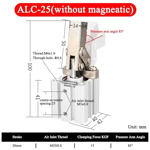Cilindro de abrazadera neumática JGL ALC-25 con brazo basculante 3