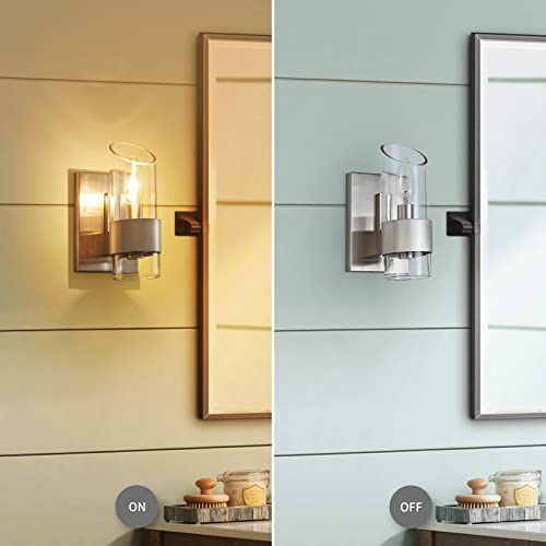 Image of WUZUPS Set of 2 1-Light Bathroom Wall Light Fixture Over Mirror Class Shade Morden Vanity Scones for Bathroom Bedroom Living Room, E12 Base, Brushed Nickel