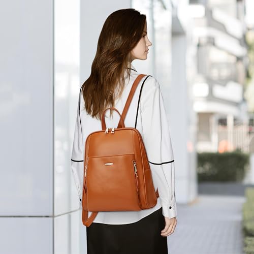 Sac à dos antivol en cuir PU marron imperméable - 7