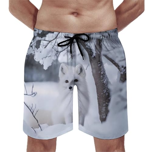 White Fox in The Snow Men's Swim Trunks Board Shorts Beachshorts Swimsuits with Pockets Mesh Liner