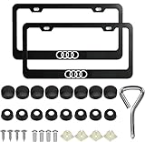Black License Plate Frames for Audi, License Plate Covers, 2 Packs Universal Aluminum Tag Frame for Front and Rear Car Tags.