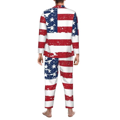 Grunge America Usa Flag Mens Pajamas Set Button Down Sleepwear Set Long Sleeve Loungewear With Pockets2