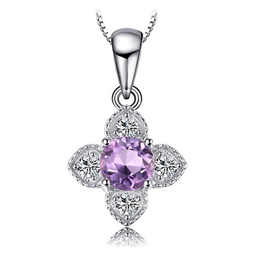 JewelryPalace Zarte Herz Rundschliff Echt Amethyst Ketten Anhänger 45CM, Kette Blume mit Lila Stein Schmuck Set, Kette 925 Silber Mädchen Edelstein, Halskette Damen Collier für Frauen Valentinstag Cover