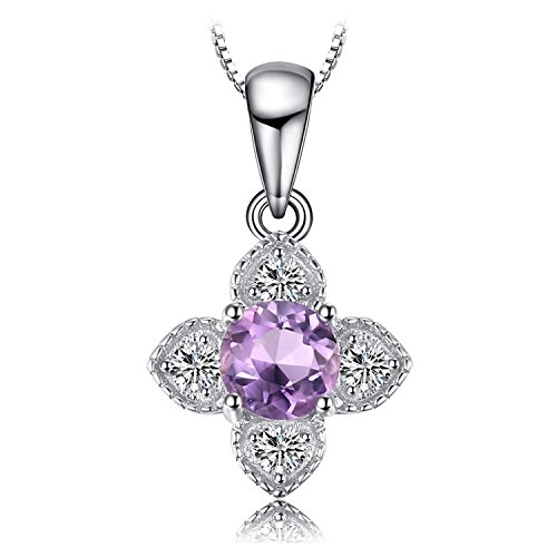 JewelryPalace Collana Donna Fiore Argento 925 con Naturale Ametista Viola, Piccola Collana Ciondolo Pietra a Taglio Rotondo con Catena 45cm, Collane Pendenti Anniversario Set Gioielli Donna