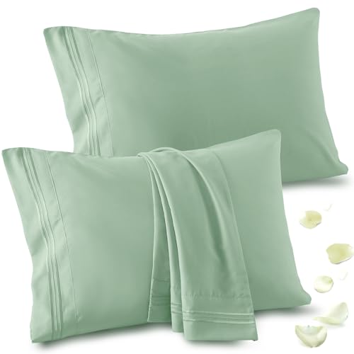 Vonty 2 Pack Sage Green Standard Pillowcases 20x26 1800 Microfiber