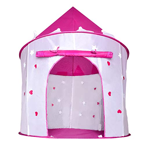 Princess Castle Play Tent with Glow in The Dark Stars Foldable Pop Up Pink Play Tent/House Toy for Indoor Kids Tent & Outdoor Children Tent Girls Gifts - Thumbnail 4