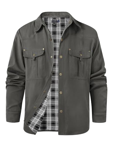 Svanco Chaqueta de Entretiempo Para Hombre Con Forro De Cuadros, Cuello Alto, Chaqueta de Trabajo Cargo Para Primavera y Otoño