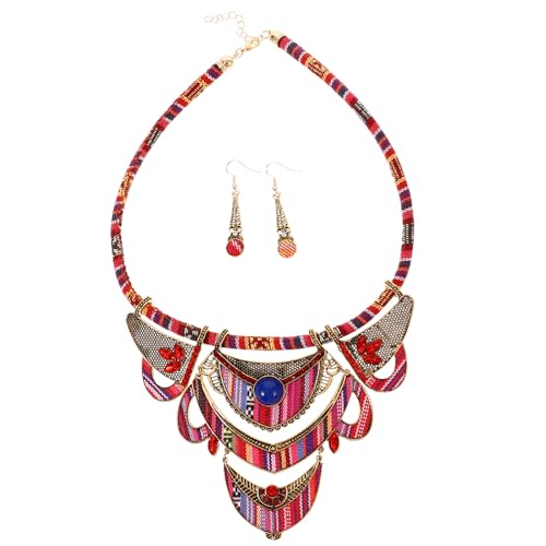 Conjunto de collar y pendientes verdes de resina estilo bohemio nacional