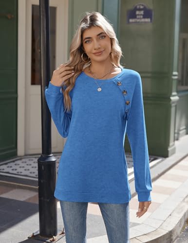 Zeagoo Long Sleeve Womens Tops Dressy Casual Shirts Blouses Button Decor Tunic Fall Fashion Work Clothes Side Split3