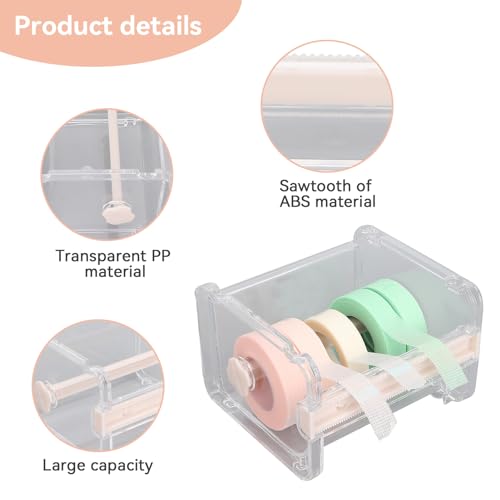 Image of Agatige Transparent Visible Desktop Multi Masking Tape Cutter, Washi Tape Dispenser, Roll Tape Holder for Home Office School (Not Include Masking Tape)(Beige)