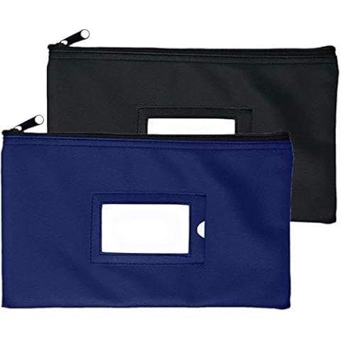 Money Bank Deposit Bag with Zipper | Black and Navy Blue | 11x6 inch | Durable Leatherette Money Cash Coin Check Wallet Pouch for Men & Women with Framed ID Window and Blank Card | by GIDABRAND Cover